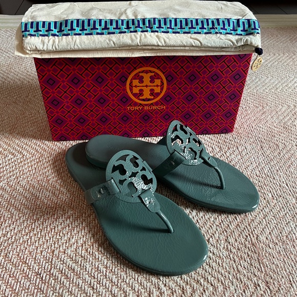 Tory Burch Shoes - NEW Tory Burch Miller Sandals- Sz. 8- Softy Naplack Cow Patent New Arctic